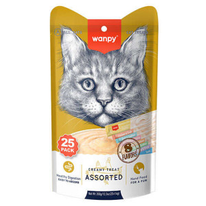 Wanpy Creamy Treat Assorted Karışık 8 Lezzetli Likit Creamy Kedi Ödülü 25Li Paket (25 x 14 Gr)